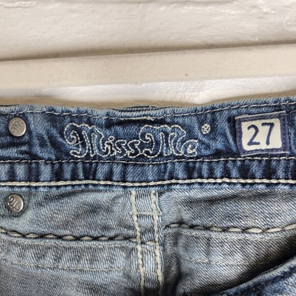 Miss Me Women's Size 27 Jeans Boot Fleur De Lis Rhinestones Studded - Picture 4 of 6